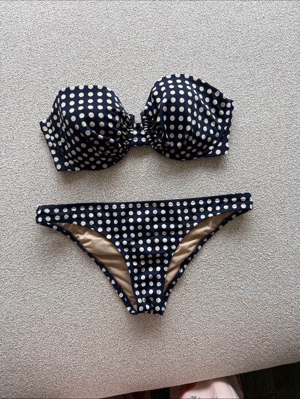 J. Crew Navy and White Polka Dot Strapless Underwire Bikini